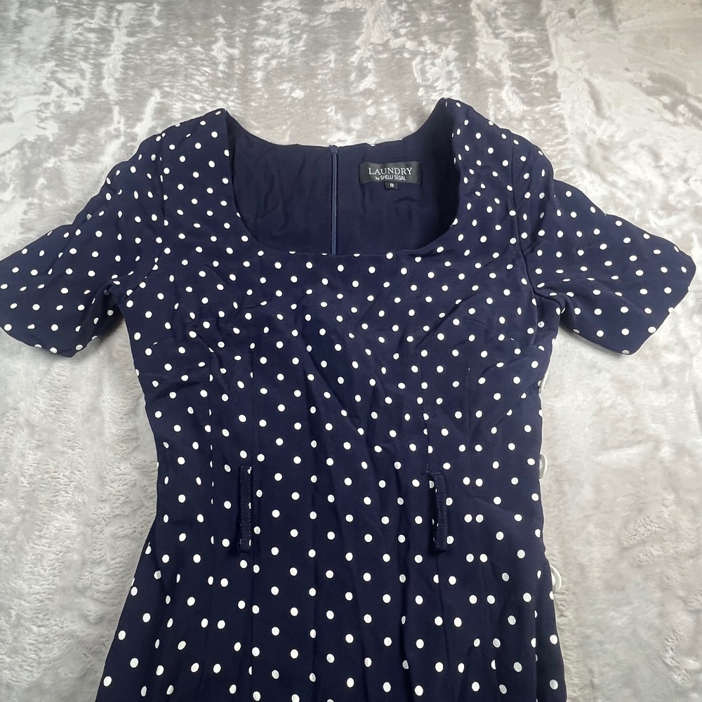 Laundry by Shelli Segal Womens 8 Vintage Maxi Dress Navy Polka Dot Rayon 16302